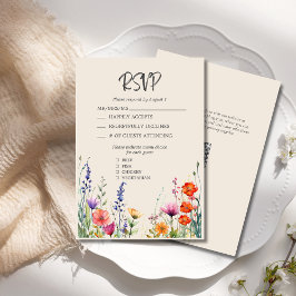 Cartão RSVP Casamento Colorido de Flores Selvagens Elegante Be