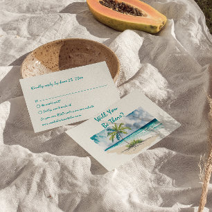 Cartão RSVP Casamento Colorido de Praia Desenhada à Mão de Águ