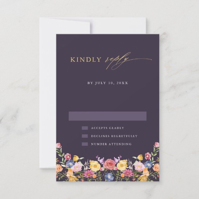 Cartão RSVP Casamento Colorido de Primavera Wildflower Meadow  (Frente)