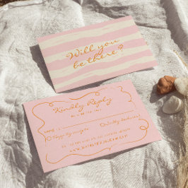 Cartão RSVP Casamento Colorido Escrito Mão Pinstripes Whimsica