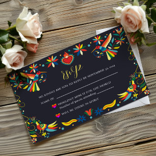 Cartão RSVP Casamento Colorido Mexicano Cinco de Mayo Fiesta