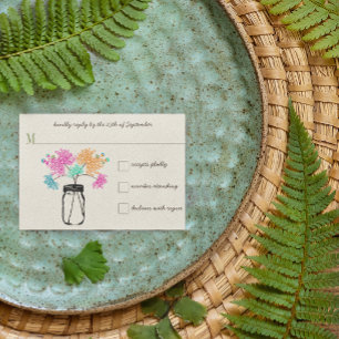 Cartão RSVP Casamento Colorido Rustic Mason Jar Wildflower