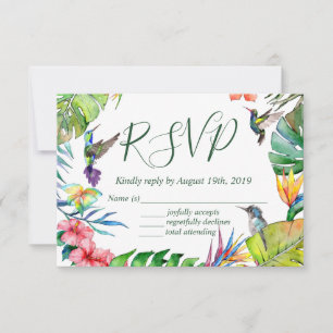 Cartão RSVP Casamento Colorido Tropical Watercolor