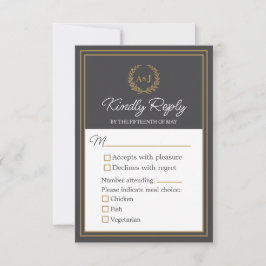 Cartão RSVP Casamento com 3 Opções de Refeição Elegante Marfim