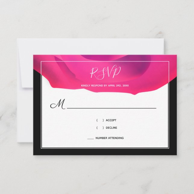 Cartão RSVP Casamento com Abstrato preto-branco-rosa-Script (Frente)