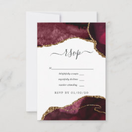 Cartão RSVP Casamento com Ágata Burgundy e Dourado