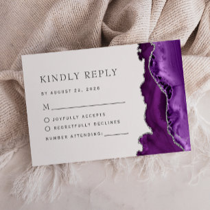 Cartão RSVP Casamento com Agata de Prata Roxo