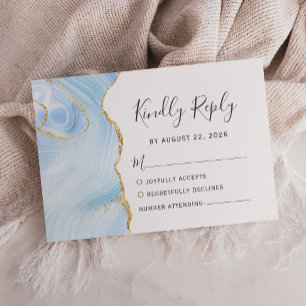 Cartão RSVP Casamento com Agata Dourada Azul de Cor de Água Mo