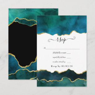 Cartão RSVP Casamento com Ágata Estratificada Verde Azul e Dou