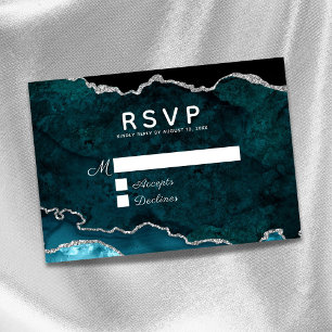 Cartão RSVP Casamento com Agata Teal Silver