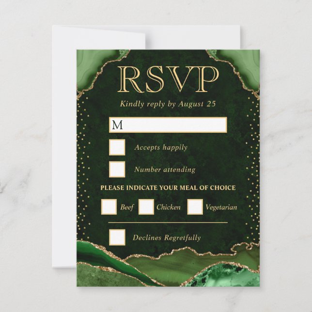 Cartão RSVP Casamento com Ágata Verde e Dourada (Frente)