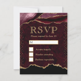 Cartão RSVP Casamento com Ágata Vermelha e Dourada