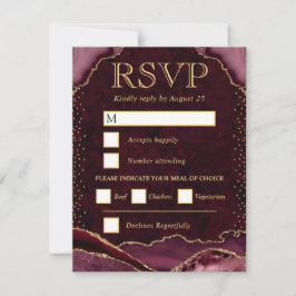 Cartão RSVP Casamento com Ágata Vermelha e Dourada