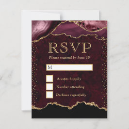 Cartão RSVP Casamento com Ágata Vermelha e Dourada