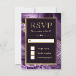 Cartão RSVP Casamento com Agitação Dourada e Roxo Elegante