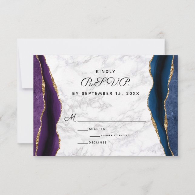 Cartão RSVP Casamento com Agitação Roxo-Dourada Azul (Frente)