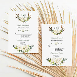 Cartão RSVP Casamento com Antadores Florais Brancos de Creme d