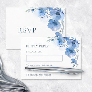 Cartão RSVP Casamento com Aquarela Azul