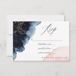Cartão RSVP Casamento com Aquarela Azul Marinho e Rosa