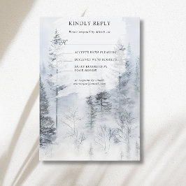Cartão RSVP Casamento com Aquarela de Montanha Floresta Nevada