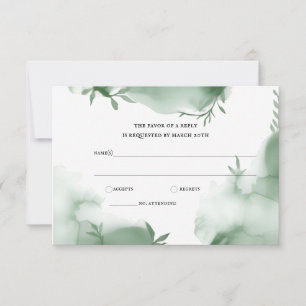 Cartão RSVP Casamento com Aquarela de Vegetação de Eucalipto E