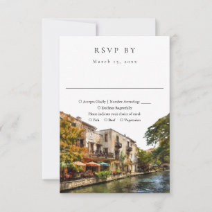 Cartão RSVP Casamento com Aquarela Elegante em San Antonio