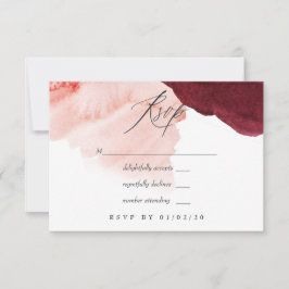 Cartão RSVP Casamento com Aquarela em Borgonha e Rosa