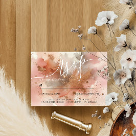 Cartão RSVP Casamento com Aquarela em Rosa Dourado Elegante