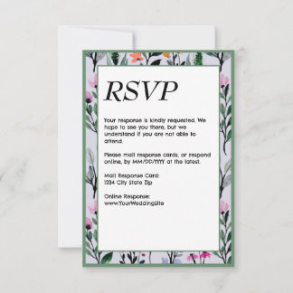 Cartão RSVP Casamento com Aquarela Floral Caprichosa
