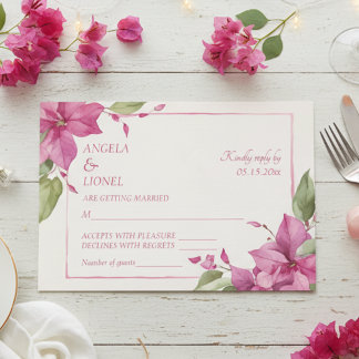 Cartão RSVP Casamento com Aquarela Floral Rosa