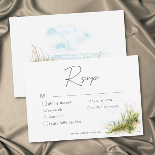 Cartão RSVP Casamento com Aquarela Moderna de Praia Costeira