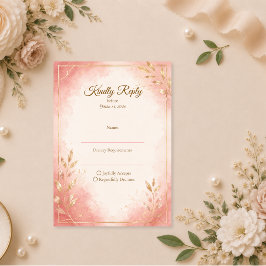 Cartão RSVP Casamento com Aquarela Rosa Elegante