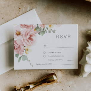 Cartão RSVP Casamento com Aquarela Rosa Empoeirado