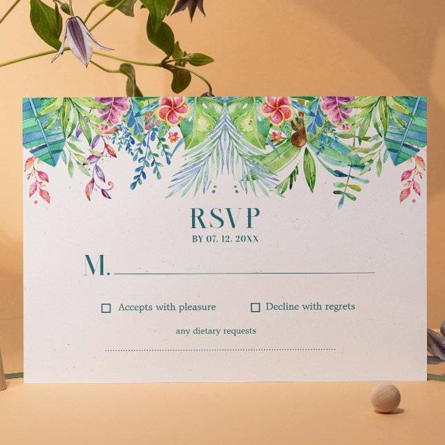 Cartão RSVP Casamento com Aquarela Tropical Flor (Criador carregado)