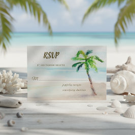 Cartão RSVP Casamento com Aquarelas de Palma de Praia Tropical