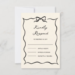 Cartão RSVP Casamento com Arco Desenhado à Mão Preto e Creme