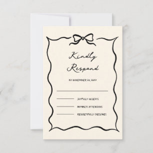 Cartão RSVP Casamento com Arco Desenhado à Mão Preto e Creme