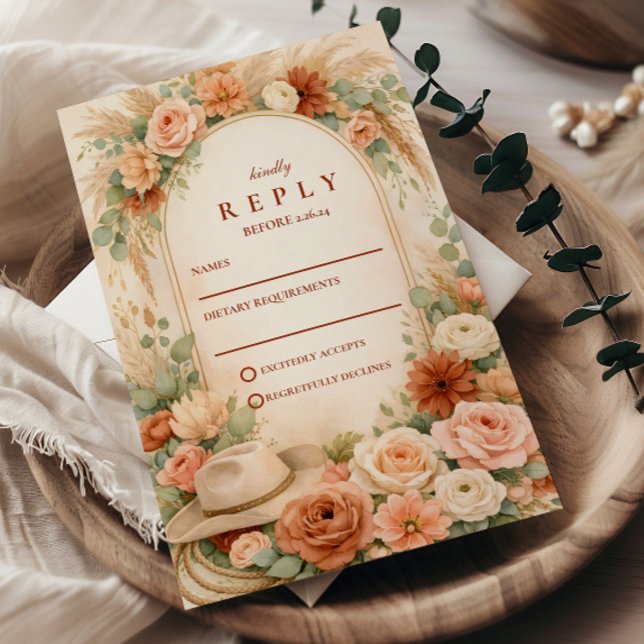 Cartão RSVP Casamento com Arco Floral Rosado (Criador carregado)