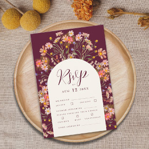Cartão RSVP Casamento com Arco Floral Rústico de Outono Boêmio