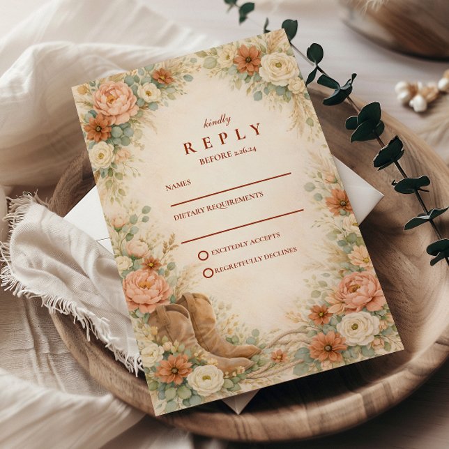 Cartão RSVP Casamento com Arco Floral Western Rústico (Criador carregado)