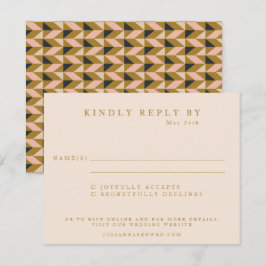 Cartão RSVP Casamento com Arte Geométrica Art Déco Preto Doura