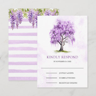 Cartão RSVP Casamento com Árvore Floral de Wisteria Roxa