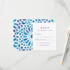 Cartão RSVP Casamento com Azulejo Azul Mediterrâneo