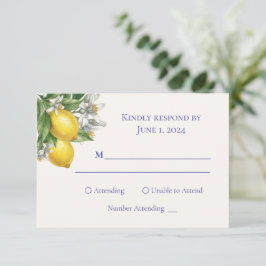Cartão RSVP Casamento com Azulejo Azul Mediterrâneo e Ramo de 