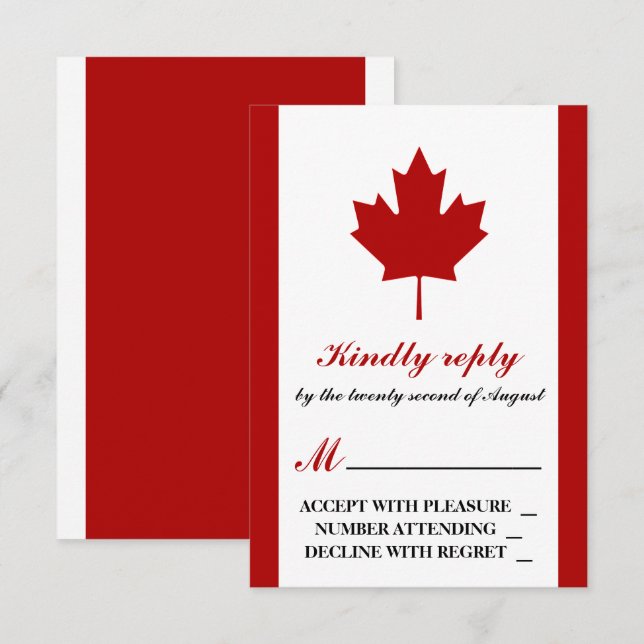Cartão RSVP Casamento com Bandeira Canadense (Frente/Verso)