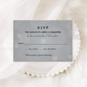 Cartão RSVP Casamento com Bokeh Platina e Preto