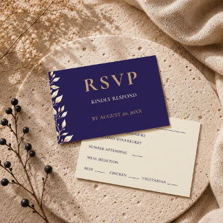 Cartão RSVP Casamento com Borda Botânica Azul Elegante