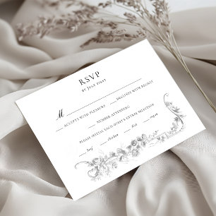 Cartão RSVP Casamento com Borda de Rosa Clássica Francesa Orna