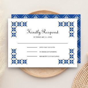 Cartão RSVP Casamento com Bordado Ucraniano Azul e Preto