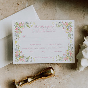 Cartão RSVP Casamento com Bordas Florais Rococó